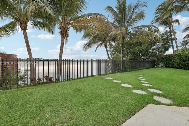 view of yard with a water view