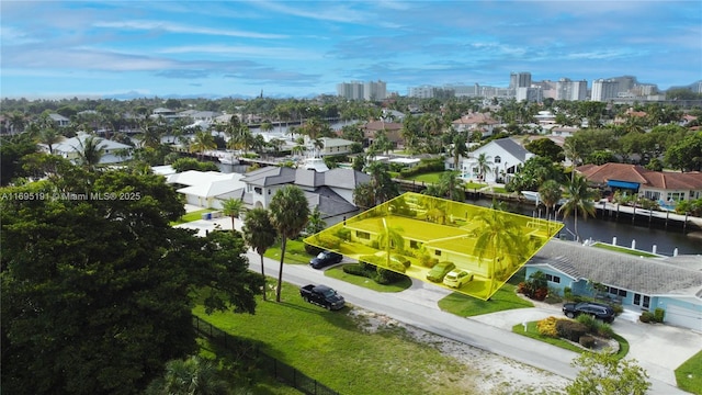 bird's eye view featuring a water view