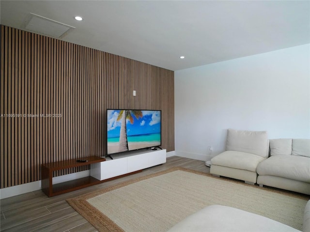 living room with hardwood / wood-style flooring