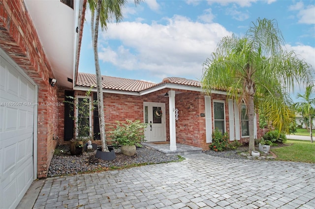 exterior space featuring a garage