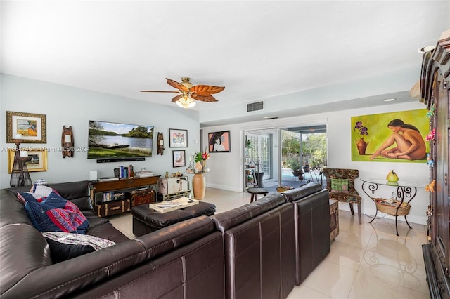 living room with ceiling fan