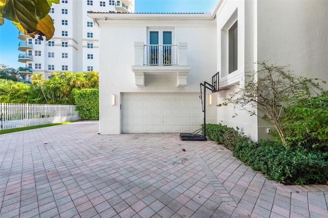 exterior space with a garage