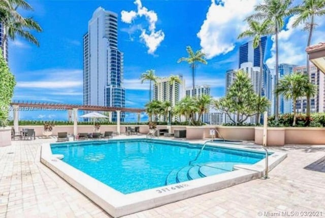 view of swimming pool featuring a patio area