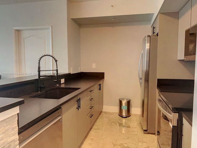 kitchen with sink, white cabinets, and stainless steel appliances