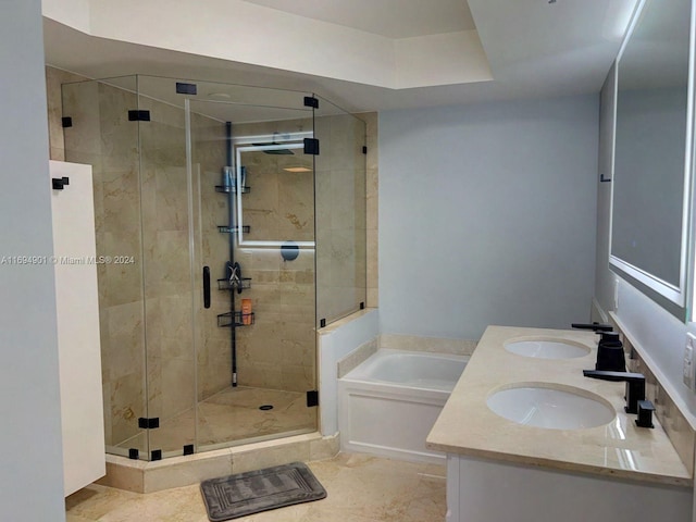 bathroom featuring tile patterned floors, vanity, and independent shower and bath