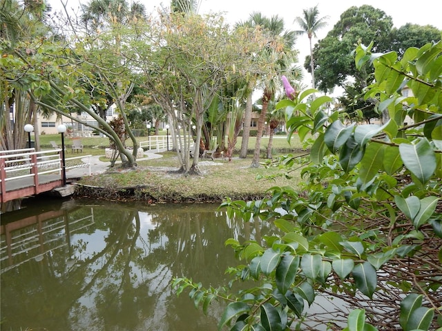 view of dock with a water view