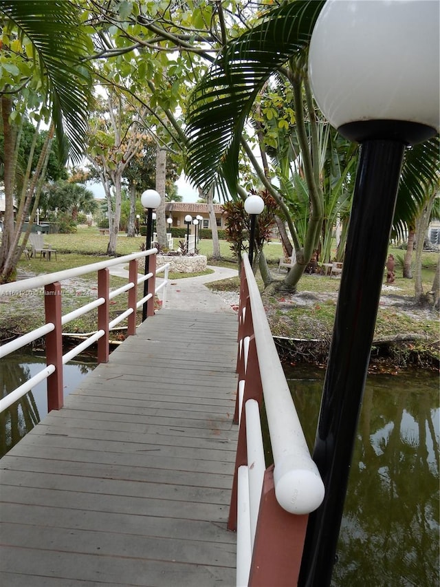 dock area with a water view