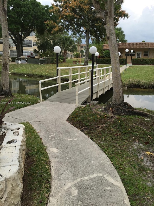 view of property's community with a water view