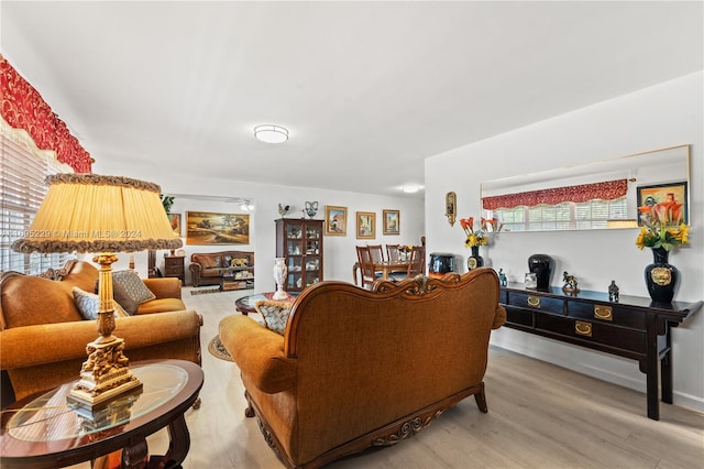 living room with light hardwood / wood-style flooring