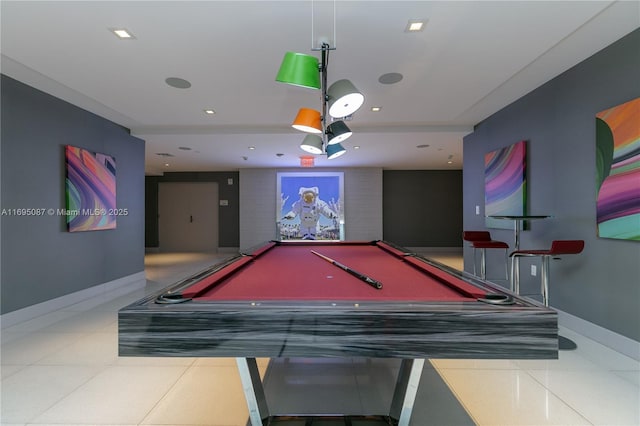 playroom featuring recessed lighting, baseboards, and tile patterned floors