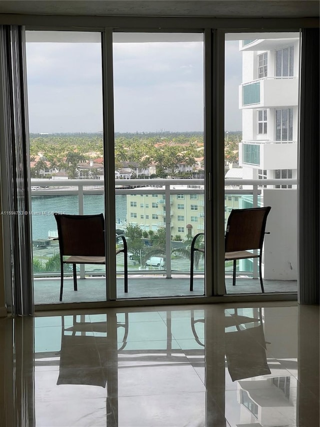 entryway featuring a water view