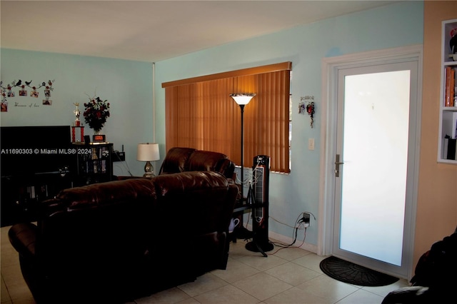 living room with light tile patterned floors