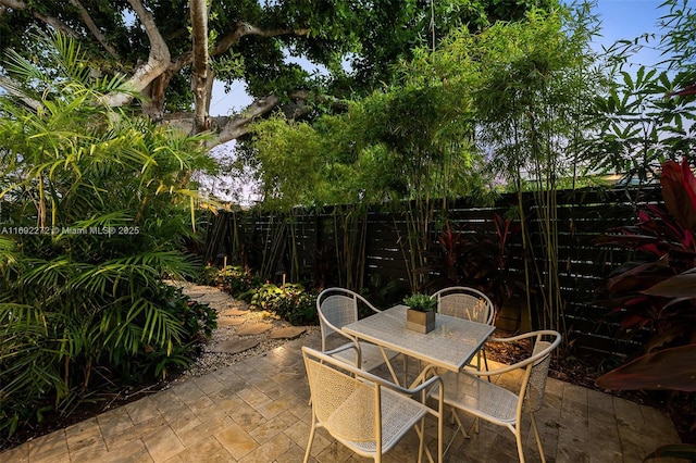 view of patio featuring outdoor dining area and a fenced backyard