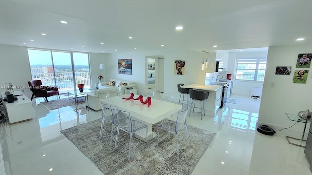 dining room with light tile patterned floors