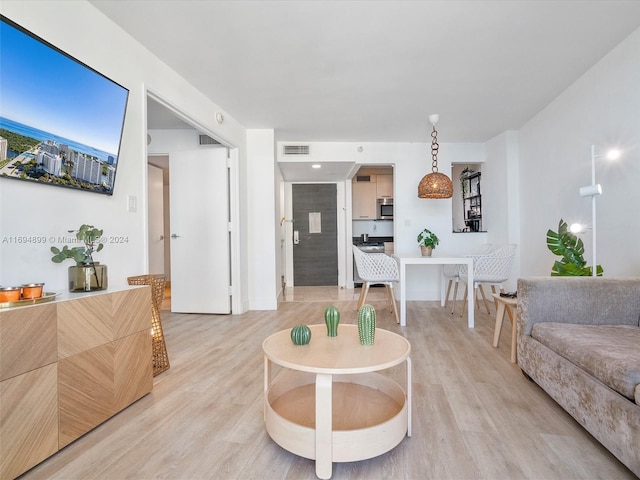 living room with light wood-type flooring