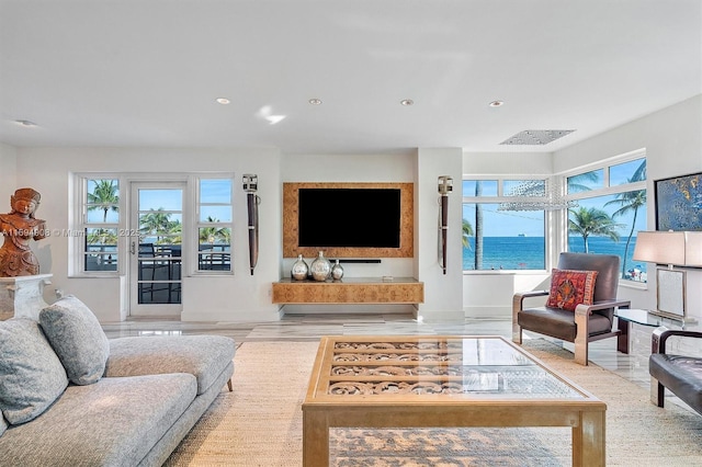 living room with light hardwood / wood-style floors