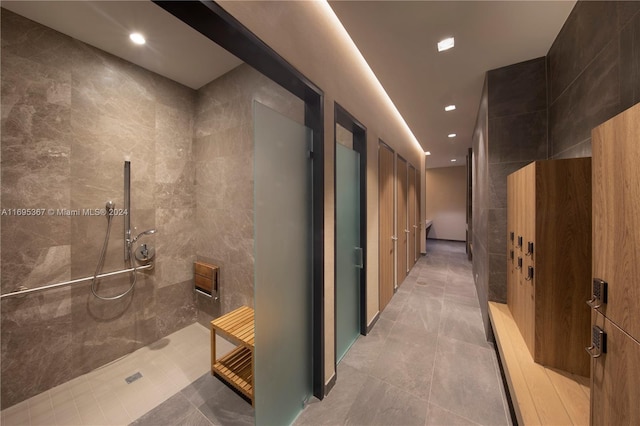 16385 Biscayne Blvd Unit 1615, North Miami Beach, FL 33160 - corridor featuring recessed lighting, tile walls, and light tile patterned flooring