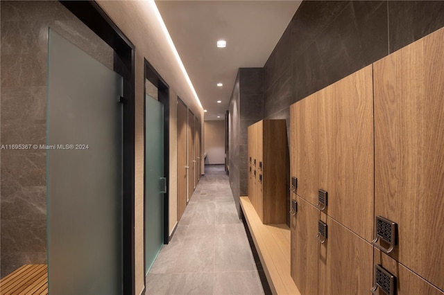 16385 Biscayne Blvd Unit 1615, North Miami Beach, FL 33160 - hall featuring recessed lighting, light tile patterned floors, and tile walls