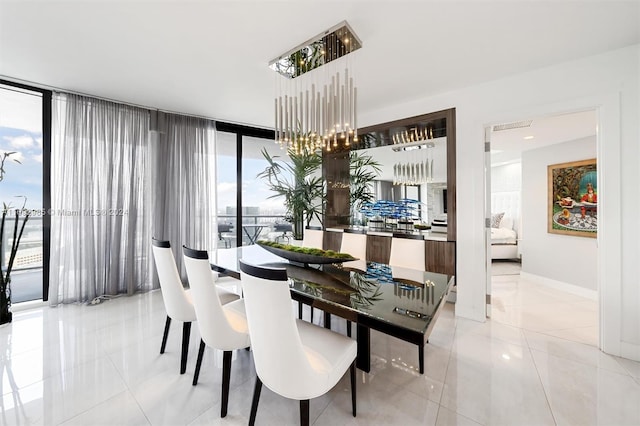 tiled dining room with a wall of windows and a wealth of natural light