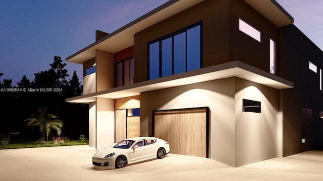 exterior space with a garage