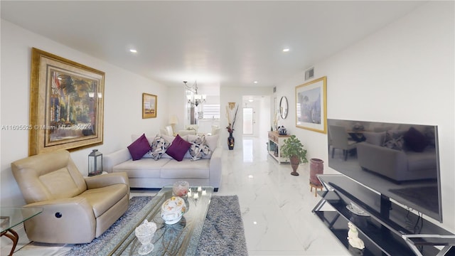 living room with a chandelier