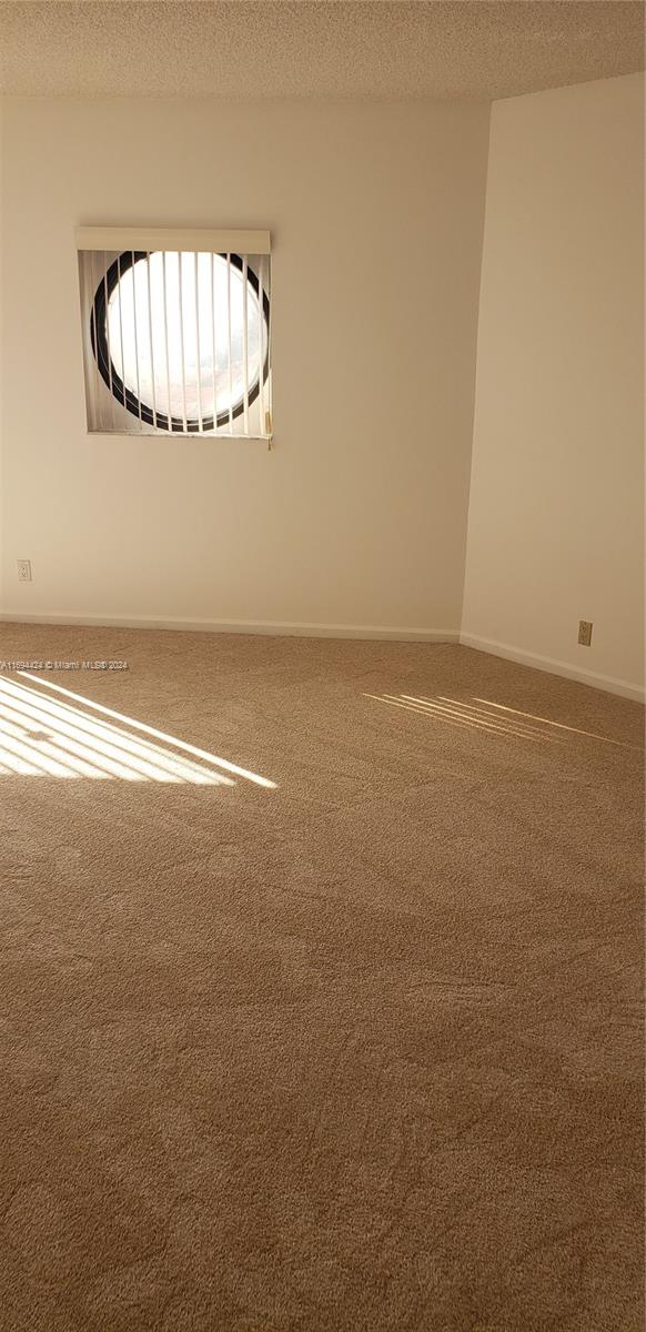 carpeted empty room with a textured ceiling