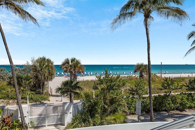 property view of water with a beach view