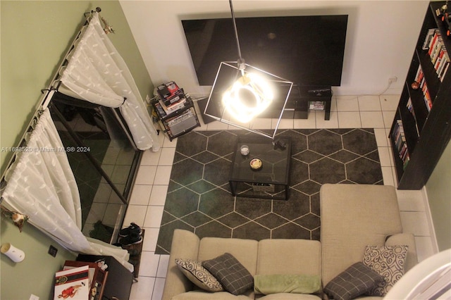 living room with tile patterned floors