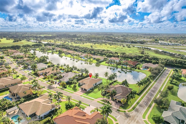 bird's eye view featuring a water view