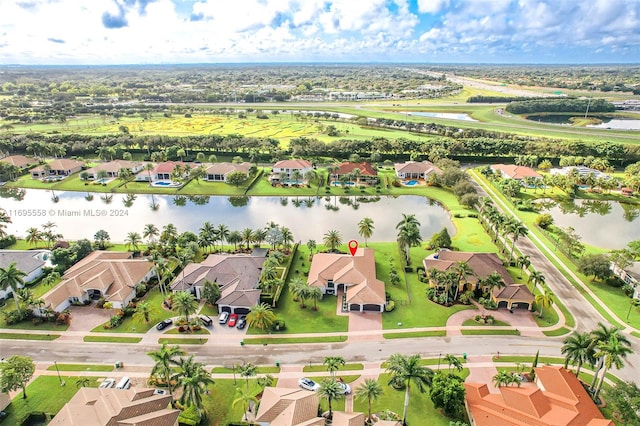 aerial view with a water view