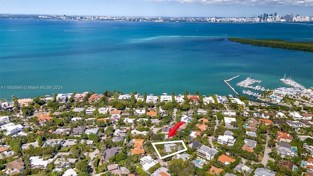 aerial view featuring a water view