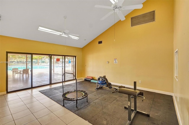 8010 Hampton Blvd Unit 211, North Lauderdale, FL 33068 - workout area with high vaulted ceiling and a ceiling fan
