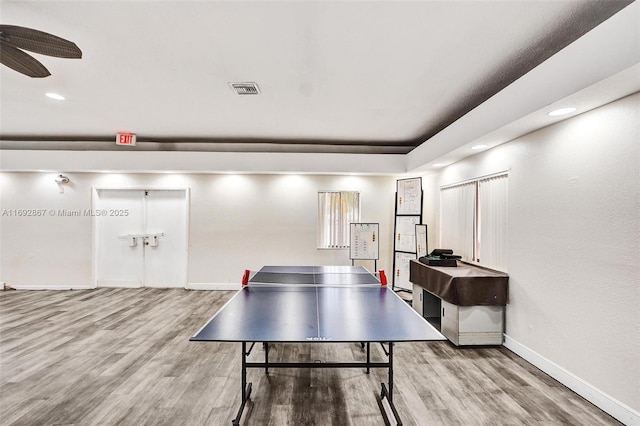 8010 Hampton Blvd Unit 211, North Lauderdale, FL 33068 - recreation room featuring wood finished floors, ceiling fan, and recessed lighting
