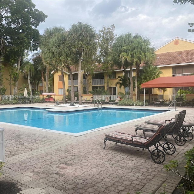 view of swimming pool featuring a patio