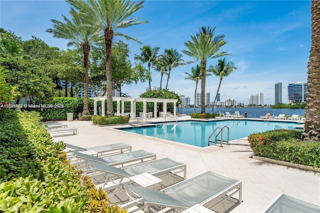 view of swimming pool featuring a patio