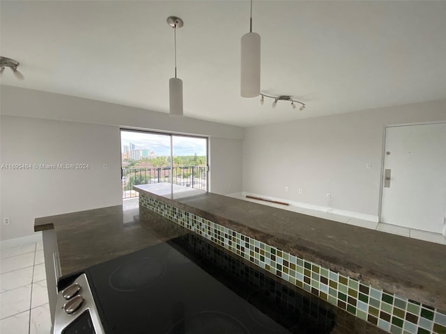 kitchen with hanging light fixtures