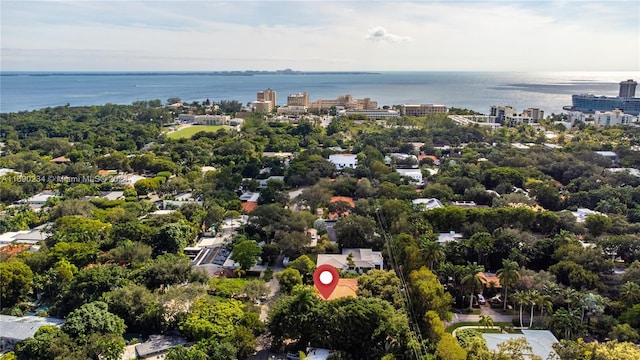 aerial view featuring a water view