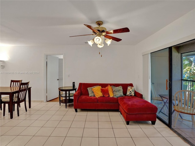 living room with ceiling fan