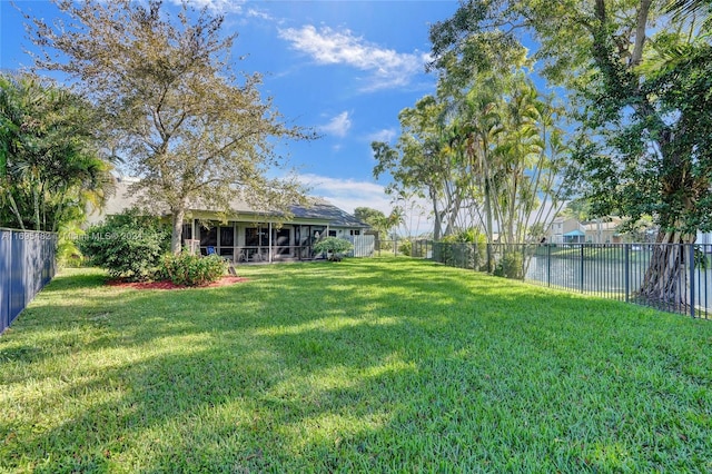 view of yard with a water view