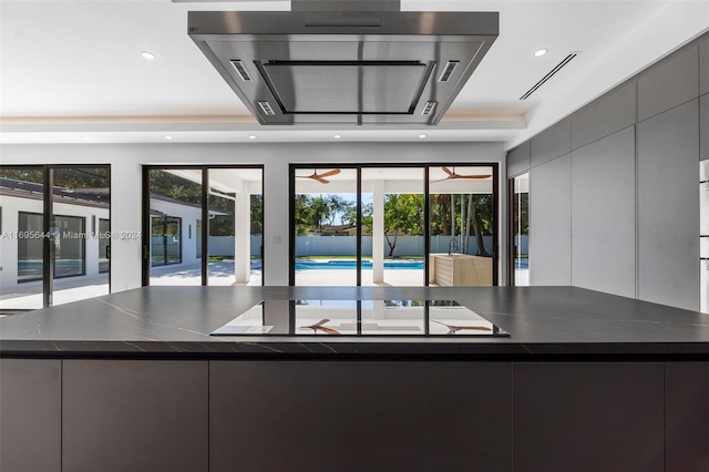 kitchen with gray cabinets