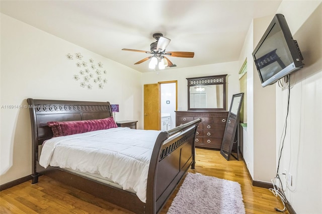 bedroom featuring ceiling fan and light hardwood / wood-style floors