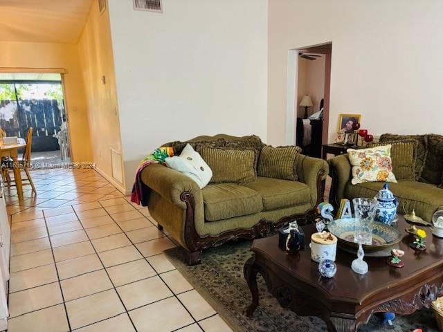 living room with light tile patterned floors