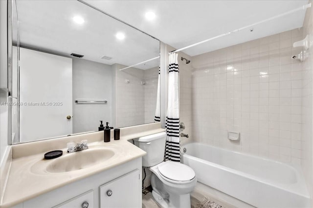 full bathroom featuring shower / bath combo, vanity, toilet, and wood-type flooring