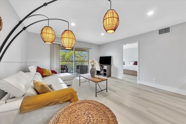 living room with light wood-type flooring