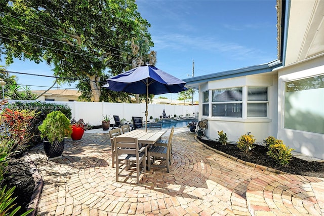 view of patio featuring a fenced in pool