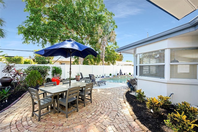 view of patio / terrace with a fenced in pool