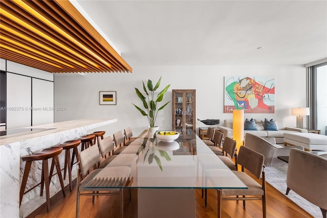 dining space featuring light hardwood / wood-style flooring