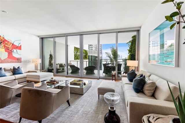 living room featuring expansive windows