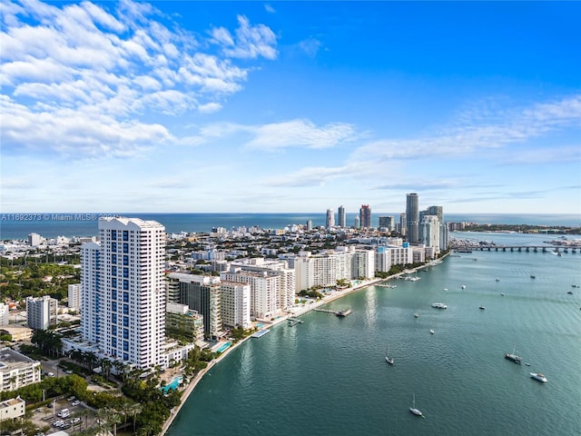 bird's eye view featuring a water view