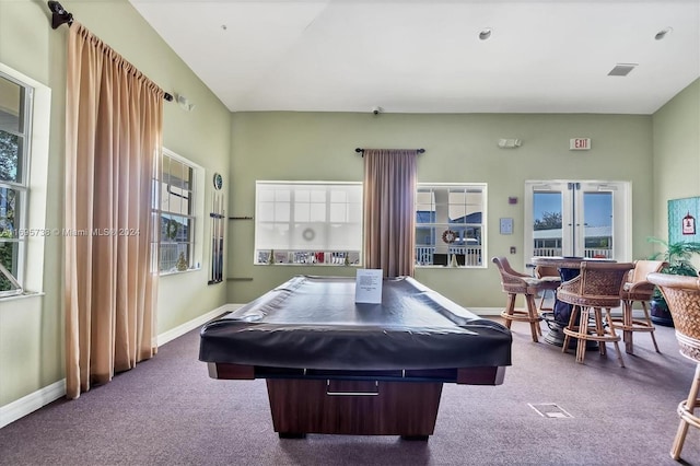 game room featuring carpet floors and billiards